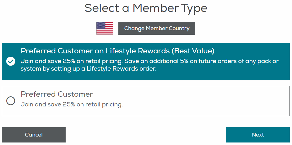 Isagenix preferred customer type selection